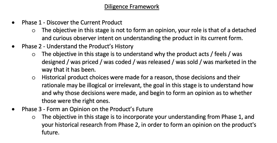 Product Management Due Diligence List